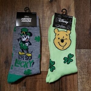 Disney Women's St. Patrick's Day Socks -  Mickey and Winnie the Pooh